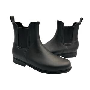 J. Crew Factory Matte Black Rubber Chelsea Slip On Ankle Rain Boots